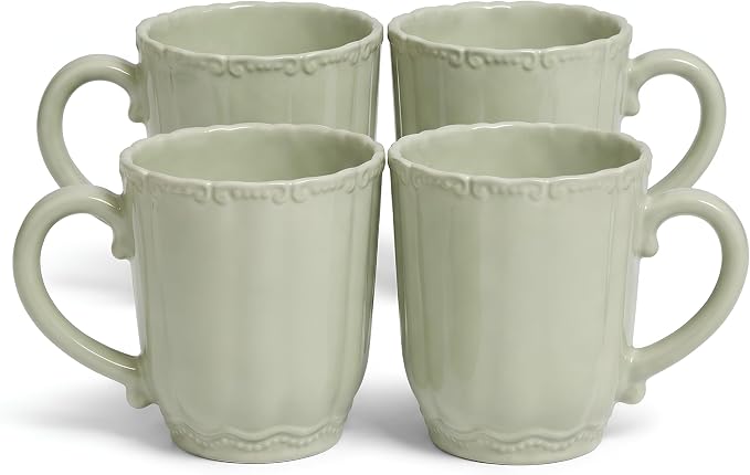 SANGO Bethany Sage Mugs Set of 4, 12 oz Stoneware Green Coffee Mugs, Vibrant Ceramic Drinkware for Coffee, Tea or Cocoa, Durable Everyday Cups, Dishwasher & Microwave Safe, Kitchen Mug Set