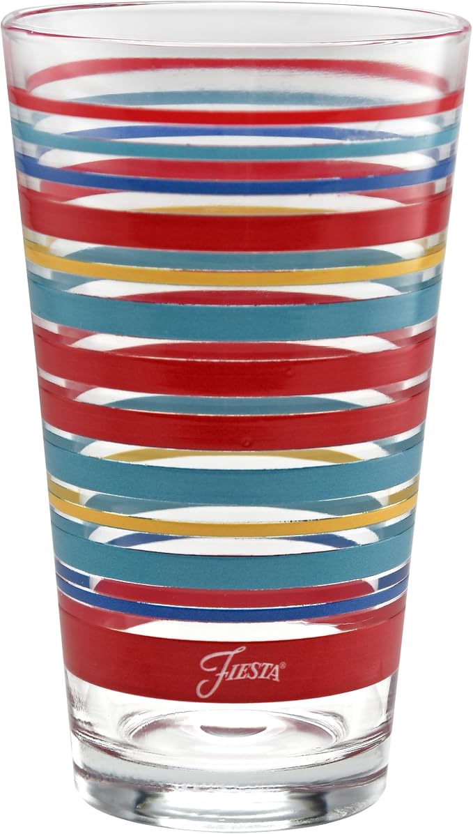 Culver Officially Licensed Fiesta Stripes 16-Ounce Tapered Cooler Glass (Set of 4) (Vibrant Collection)