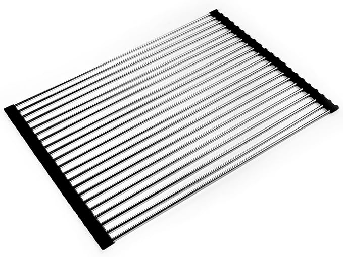 HOUZER RO-2000 - Stainless Steel Rolling Mat for All Kitchen Sinks, Multipurpose Rack for Drying Dishes, Washing Fruit, or Holding Utensils, Durable Sink Accessory