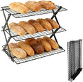3 Tier Collapsible Cooling Rack with Adjustable 6 Setting Design stackable wire rack for baking sheet for Cookies Baking Gifts for Women (Black, 3-Tier)