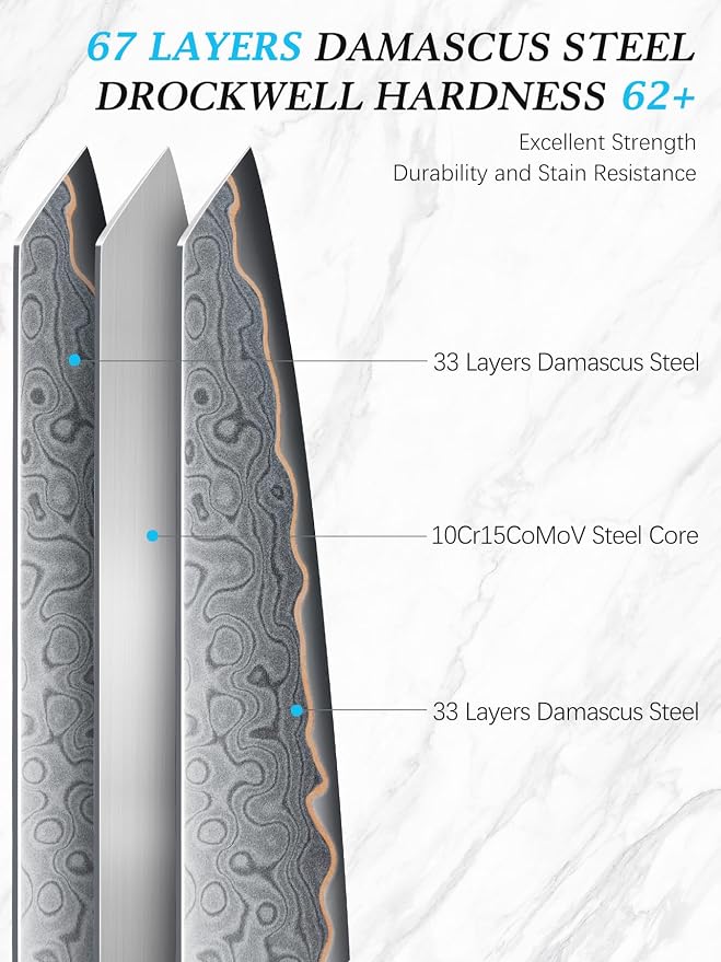 HOSHANHO Damascus Paring Knife 4 Inch, 67-Layer Damascus Steel Professional Small Kitchen Knives, Ultra Sharp Fruit Knife with Ergonomic Blue Resin Stabilized Wood Handle and Wood Gift Box