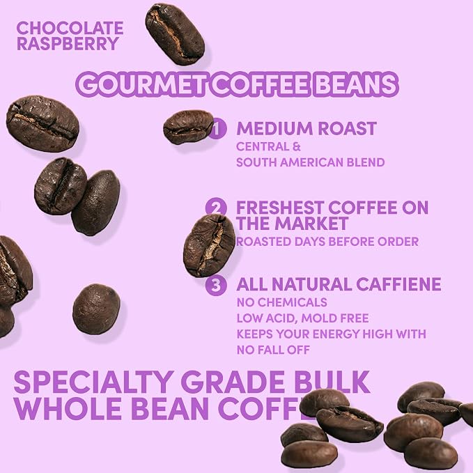 Sarasota Coffee Whole Bean Chocolate Raspberry | Medium Roast Gourmet Flavored Coffee Beans | Low Acid, Mold Free, Specialty Grade Bulk Coffee Beans | 5lb (80 oz)