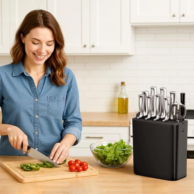 Lifewit Knife Block without Knives, Large Plastic Universal Knife Block Holder with Detachable Slots, Hold Up to 25 Knives, Scissors, and Sharpening Rods, Kitchen Storage Organizer for Counter, Black