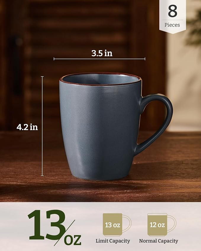 famiware Venus Coffee Mugs for 8, 13 oz Mug Set, Dringking Cup with Handle for Coffee, Tea, Cocoa, Milk, Charcoal