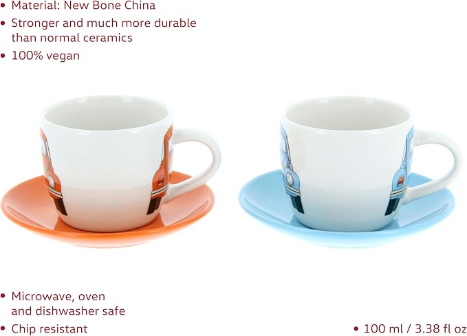BRISA VW Collection - Volkswagen Espresso Cups Coffee-Tea-Cappuccino Set in Beetle Design (Beetle Front/100ml/3.4 fl oz) (Set of 2 (light blue, orange))