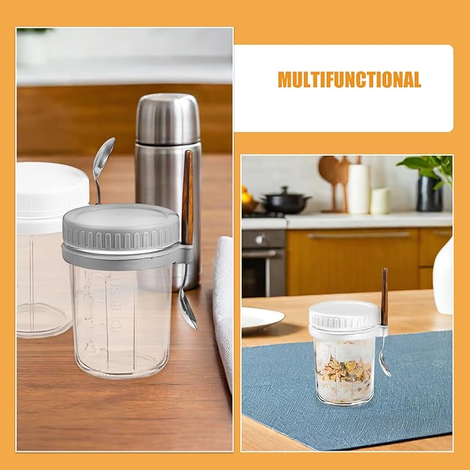 4pcs Glass Jars for Overnight Oats with Airtight Lids and Spoons, 350ml Portable Breakfast Cups for Yogurt, Cereal, Oatmeal Storage, Glass Food Containers for Meal Prep and Snacks