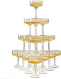 Goodluck 4-Tier Champagne Glasses - 20 PCS 7oz Glitter Gold Plastic Champagne Flutes,Plastic Coupe Glasses with Vertical Stripes for Weddings, Celebrations, Parties & Birthdays