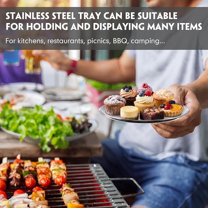 Thenshop 8 Pieces 5.5 Inch Stainless Steel Mini Baking Pans, Small Round Serving Trays, Reusable Metal Plates for Toaster Oven, Mini Pizza, Cookies, Appetizers, Desserts, Camping, Restaurant Kitchen