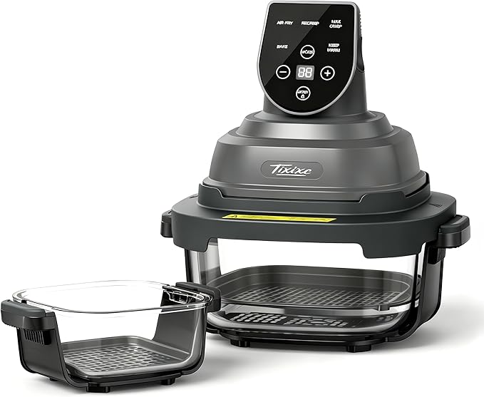 5-in-1 Glass Air Fryer for Zero-Oil Healthy Cooking, Space-Saving 1500W Countertop Cooker with 4QT 6-Cup Glass Bowl, Non-ToxicSafe & Dishwasher Friendly for Small & Large Family Meals