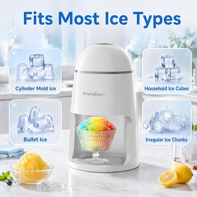 StrongBear Snow Cone Shaved Ice Machine, Electric Ice Shaver Slushie Machine, Snowcone Maker for Kids Birthday Party, House Warming Gifts New Home, Kitchen Gift Ideas, White