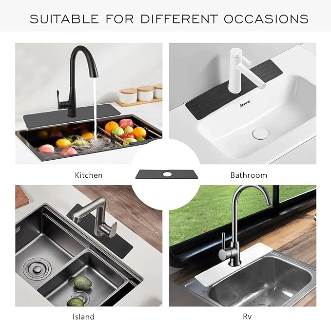 Stone Faucet Mat for Kitchen Sink, Diatomite Fast Drying Absorb Moisture Tray, Prevents Water Buildup, Durable Anti-slip Splash Guard Sink Protector (Dark Gray, 15.7"x4")