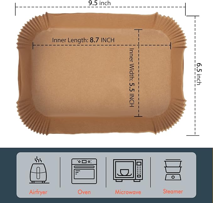 [3-Size] Air Fryer Disposable Paper Liner Rectangle Compatible with Ninja foodi Dual Air Fryers Toaster Oven, Non-stick Parchment Paper Baking Accessories (50Pcs - 8.7 Inch Rectangle)