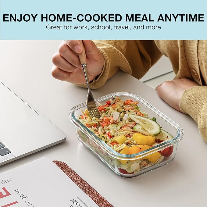 5Pack (23oz with Lunch Bag) Glass Food Storage Containers with Lids for Kitchen Meal Prep, Fridge Organization, Lunch Box