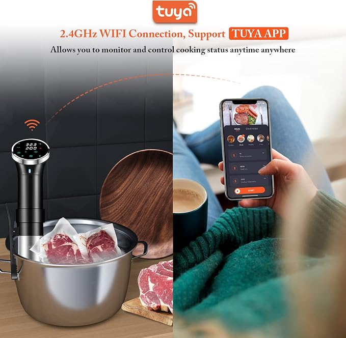 WiFi Sous Vide Cooker, 1100W Precision Cooker, Slow Water Bath Cooking Machine with Temperature Range 25-95℃ & Timer Control, Thermal Immersion Circulator, Sous Vide Stick for Party, Home