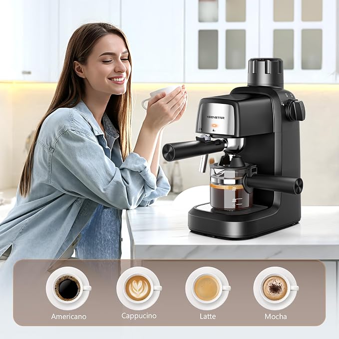 KEENSTAR 3.5Bar Espresso Machine with Milk Frother, 800W Compact Expresso Coffee Machines with Preheating Function, 4 Cup Espresso Maker for Latte or Cappuccino Upgraded Version