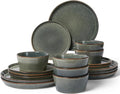 Pokini Dinnerware Sets, Microwave Safe Plates and Bowls Sets, Dishes Set for 6, Chip & Scratch Resistant Dinner Set, Hand Glazed Farmhouse Dishware Sets, Green Wheat