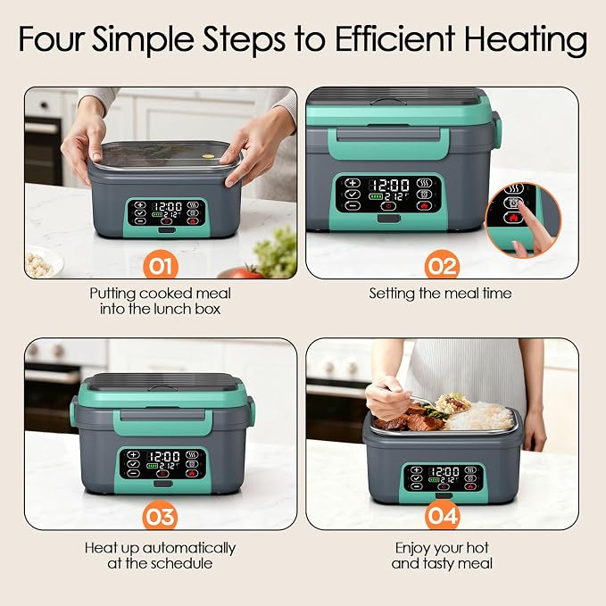 Cordless Electric Lunch Box, Odopok 6.3 Cup 100W Heated Lunch Box with 20000mAH Battery Powered for Self Heating, Including Fork Spoon and Insulated Bag for Men Women Adults, BPA Free(Grey+Lake Green)