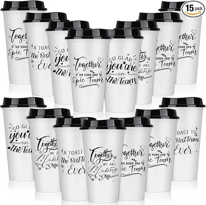 Pickmesh 15 Pcs Employee Appreciation Gifts Bulk 16 oz Plastic Tumblers with Lids Graduation Teacher Appreciation Gifts Reusable Coffee Cups for Staff Volunteer Coworker Team (White)