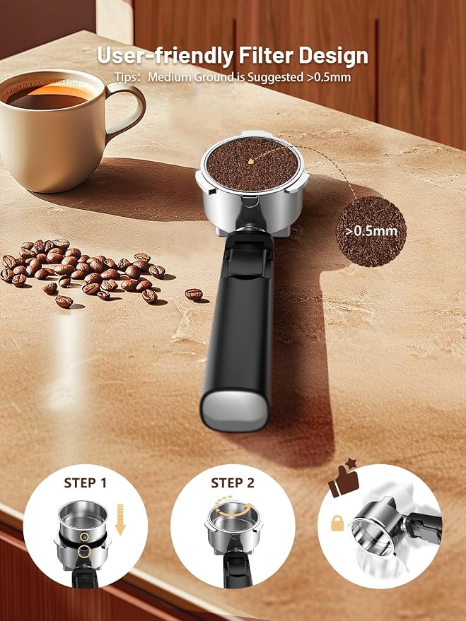 20 Bar Espresso Coffee Machine with Rapid Cold Brew Tech, Milk Frother, Touch Screen Control, Compact Water Tank, Ideal for Lattes, Cappuccinos, Americano, Home & Office(Sliver)