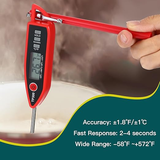 Copkim 10 Set Waterproof Food Thermometer for Water, Liquid, Candle and Cooking Digital Meat Thermometer with Long Probe Instant Read for Kitchen BBQ Grill Candy (Red)
