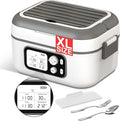 Cordless Electric Heated Lunch Box, 1.5L - 6.3 Cups 100W Rechargeable Smart Self-Heating Food Warmer with Removable Divider, Spoon, Fork, BPA Free, Portable Lunchbox for Car Travel Office