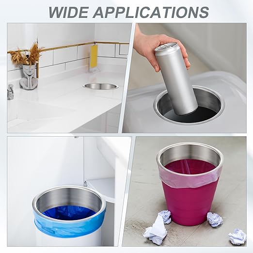 Honeydak 2 Pieces 6" (Nominal) Diameter x 2" Height 304 Polished Stainless Steel 6" x 2" Trash Grommets for Countertop Inserted Trash Kitchen Cabinet Counter Bin, Ease to Install
