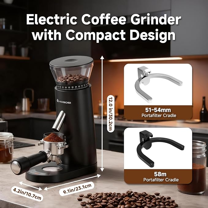 AAOBOSI Burr Coffee Grinder with 60 Grind Settings, Rechargeable with Anti-Static, 5-98s Digital Timer & Touchscreen, Portable for Espresso, Pour Over, French Press, Travel & Camping.
