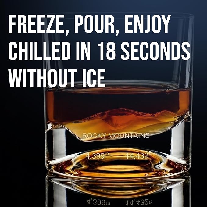 LIITON Rocky Mountains Heavy Crystal Whiskey Glasses Gift Set of 2, Thick Freezable Bourbon Glass 1lb Each, Premium Whiskey Gifts for Men, Frozen Crystal Chills Cocktails, 10 oz