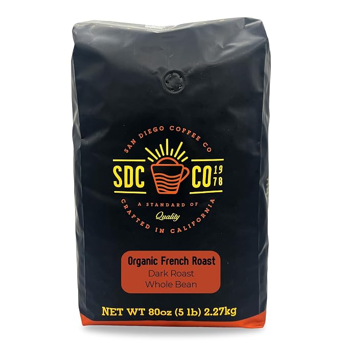 San Diego Coffee Organic French Roast, Dark Roast, Whole Bean Coffee, 5-Pound Bag Café en grano tostado