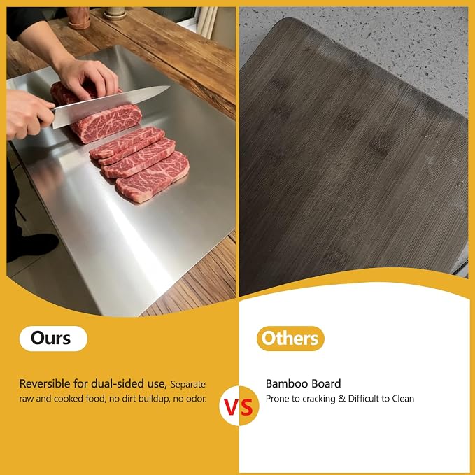 304 Stainless Steel Cutting Board with Counter Lip, Extra Large Chopping Board for Kitchen, Metal Cutting Board for Veggies, Meat, Fruits, Bread and Baking Pastry Mat Non Toxic(15.7"×19.6"(40×50cm))