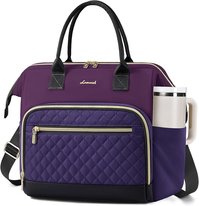 LOVEVOOK Lunch Bag Women, Insulated Adult Lunch Box for Women Work, Wide Opening Leakproof Cooler Tote Bag for Office Campus Picnic Beach with Shoulder Strap, Loncheras Para Mujer with Cup Holder