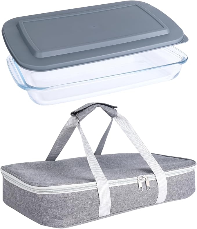 9x13 Glass Baking Dish With Lid - 3qt Glass Casserole With Carrier Insulated Bag For Hot Or Cold Food - Large Casserole Dish For Oven Potluck Party Picnic Cookouts