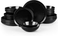 HaWare Plates and Bowls Set, Stoneware Dinnerware Sets, 24-Piece Hand-painted Dishware for 6, Ceramic Dish Set for Home Kitchen, Scratch Resistant, Microwave and Dishwasher Safe, Matte Black