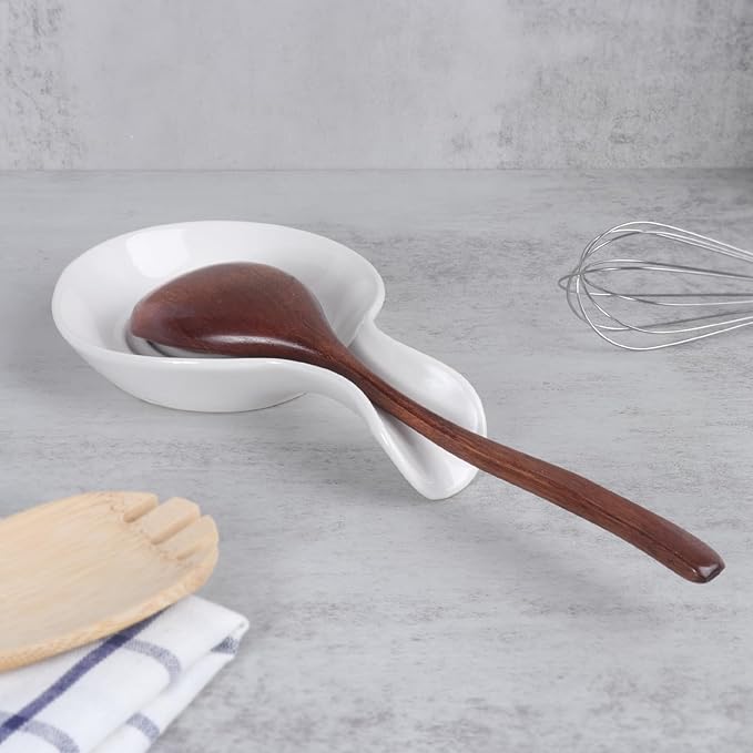 JINIHFW Spoon Rest for Kitchen, Ceramic Spoon Holder for Stove Top, Cooking Spoon Holder，Coffee Spoon Holder,Heat Resistant Utensil Rest for Countertop, Dishwasher Safe, White （1 PCS）