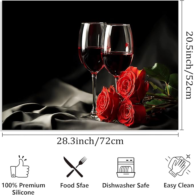 Stove Top Cover 28.3x 20.5 inches Elegant wine glass Stove Top Covers Pad Glass Flat Top Stove Mat for Kitchen Fit Under Coffee Maker Pot Water Absorbent Mat Diatomite(wine glass)