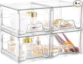 Plastic Drawers Storage, 4 Pack Clear Stackable Storage Drawers, Acrylic Storage Bins with Drawers for Fridge Organizers, Small PlasticDrawers Stackable for Makeup Organizers Cosmetic Display