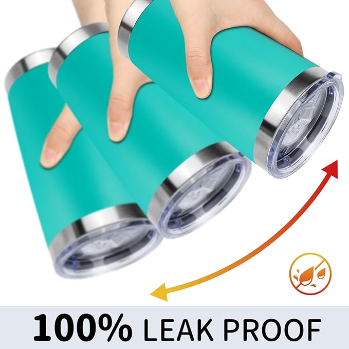 20oz Stainless Steel Tumbler Bulk with Lid, Travel Mug - Double Wall Vacuum Powder Coated Cup - Light Green, 12 Pack