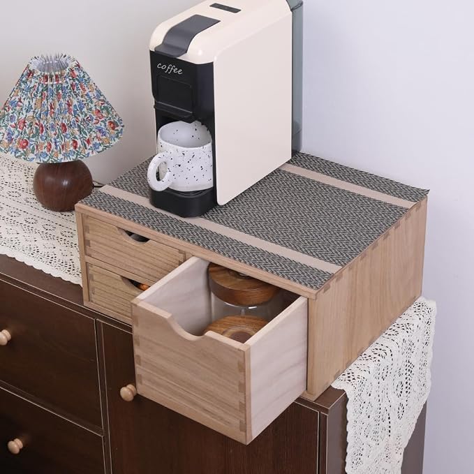 DDYURI Capsules Coffee Storage Drawer for Pod K-cup Holder - Counter Organizer for Kitchen Utensil Storage - Wood Desktop Coffee Brewer Accessories Stand CF2D3C-LT