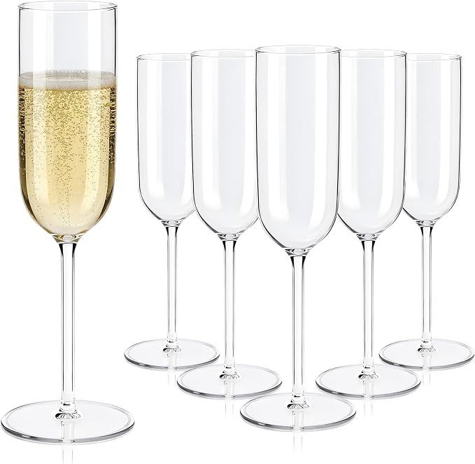 Plastic Champagne Flutes Set, 6oz Unbreakable Champagne Glasses Bulk, Shatterproof Reusable Mimosa Prosecco Sparkling Wine Cups for Wedding Party (Clear, 10pcs)