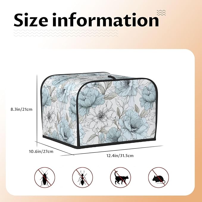 Toaster Cover 4 Slice Vintage Pastel Flower Peony Kitchen Small Appliance Covers with Pockets Dust and Fingerprint Protection