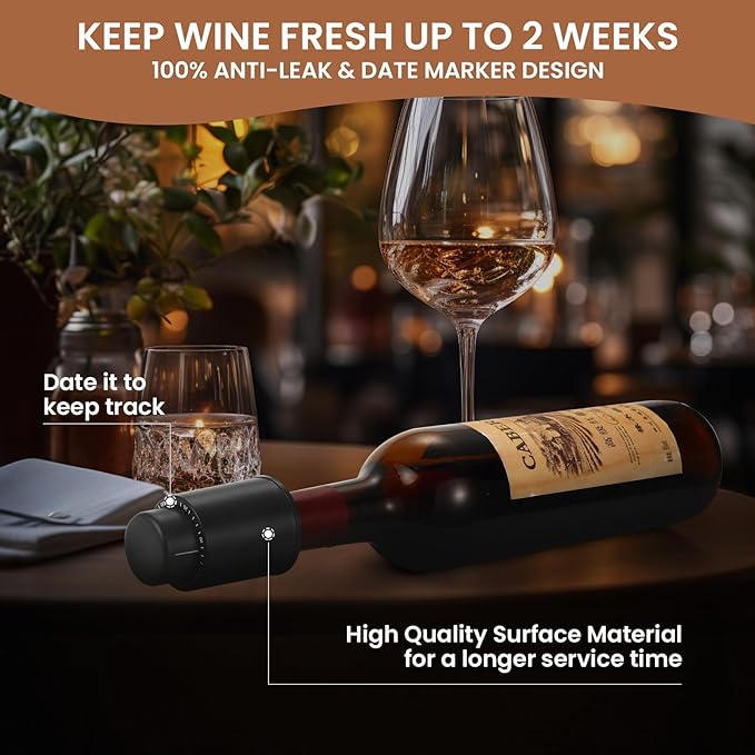 BLUBYEES 4-in-1 Rechargeable Electric Wine Opener Set - Automatic Corkscrew, Foil Cutter, Aerator Pourer, Vacuum Stopper - Wine Lovers Gifts for Women and Men