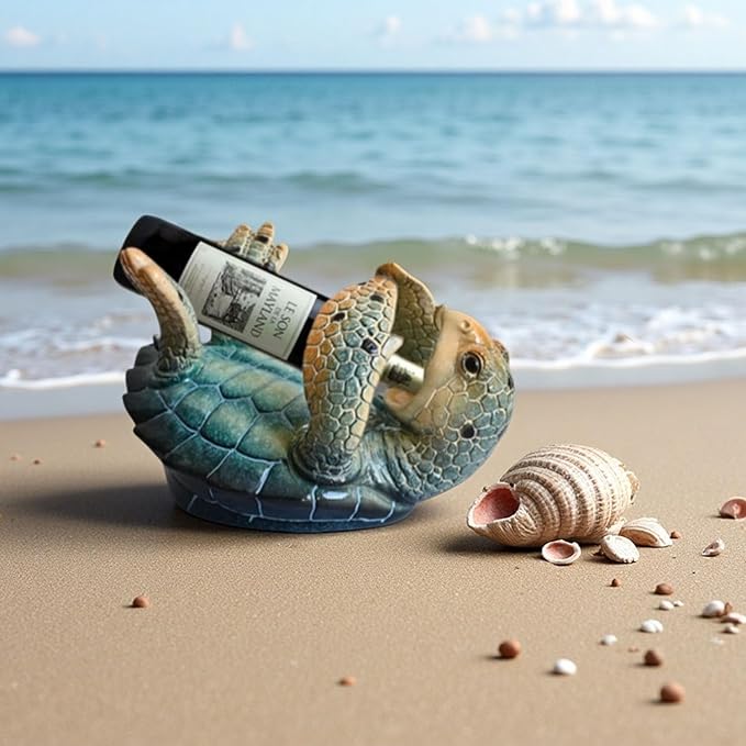 Sea Turtle Wine Bottle Holder Rack Countertop Beach Room Coastal Decor Nautical Party Decorations for Kitchen Dining Room Cabinet - Gift for Ocean Lovers