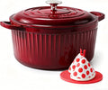 SENSARTE Enameled Cast Iron Dutch Oven Pot with Lid 3.5/5.5/6.5 Quart Heavy-Duty Round Dual Handles Kitchen Pot with Cotton Potholders & Silicone Trivet, Pot for Bread Baking, Stews, Braising, Roasting, Oven Safe, 6.5 Quart, Red