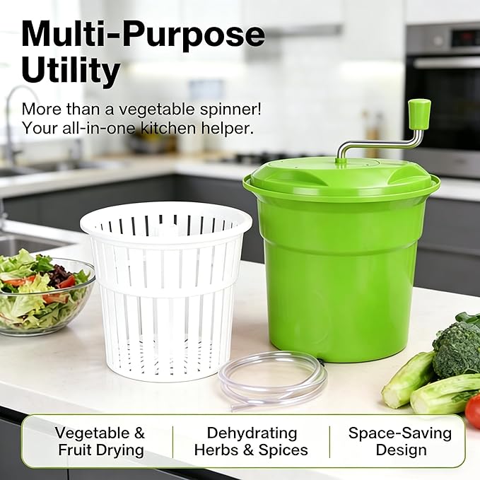 Heavy-Duty Vegetable Spinner, 12L Large Capacity Salad Dryer, Manual Lettuce Spinner for Commercial Catering, 3 Gallon Food-Grade Veggie Drainer for Restaurants, Food Trucks & Home Kitchens