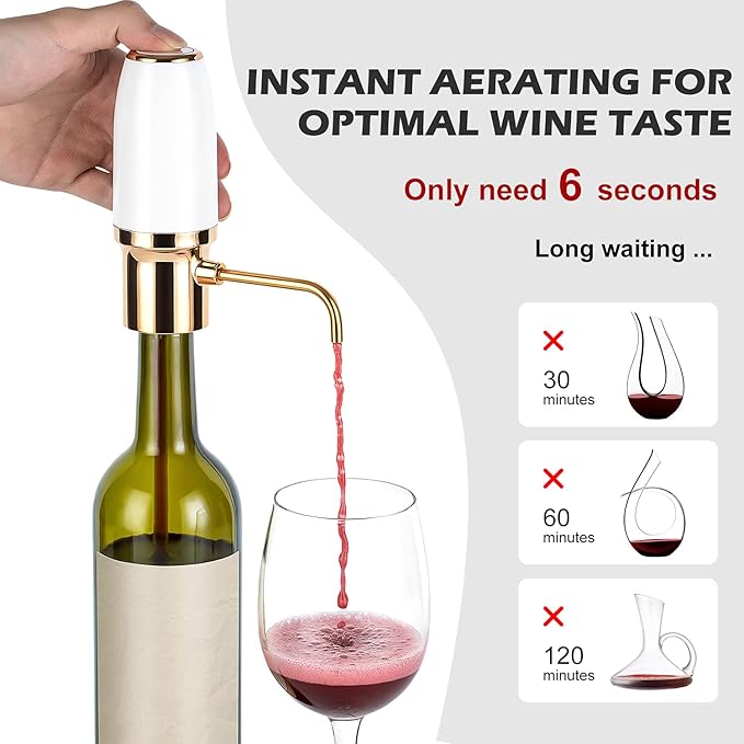 Electric Wine Aerator, 5X Faster Than Traditional Decanter, One-Button Operation, Portable Wine Aerator for Travel & Parties, Quick Charge 90 Mins for 35 Bottles, Ideal Gift for Wine Lovers