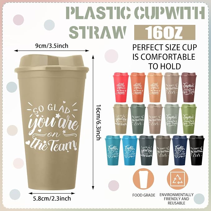 Pickmesh 15 Pcs Employee Appreciation Gifts Bulk 16 oz Plastic Tumblers with Lids Graduation Teacher Appreciation Gifts Reusable Coffee Cups for Staff Volunteer Coworker Team (Morandi Color 2)