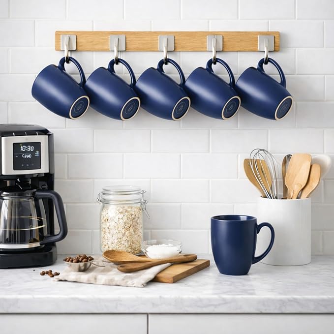AmorArc 16oz Coffee Mugs Set of 6, Large Ceramic Coffee Mugs for Men, Women, Dad, Mom, Modern Coffee Mugs With Handle For Tea,Latte,Cappuccino,Cocoa. Dishwasher&Microwave Safe, Matte Blue