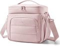 BAGSMART Puffy Insulated Lunch Bag, Lightweight Large 14L Double Deck Lunch Box for Women, Soft Cooler Tote for Office Work Travel Camping with Stretch Side Pockets Fits 40 oz Bottle, Pink