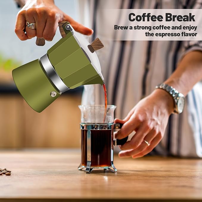 12 Cup Aluminum Moka Pot Classic Stovetop Espresso Coffee Maker 600ml 20oz Coffeemaker Percolator Mocha Pot Greca Coffee Maker Cafe Makers for Italian and Cuban Café Brewing Green
