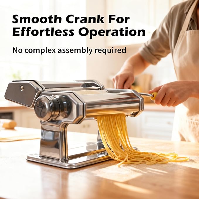 Pasta Maker Machine With 7 Adjustable Thickness Settings, Stainless Steel Manual Noodle Maker,Pasta Roller& Cutters With Removable Handle and Clamp For Kitchen (G-1380+Brush + Sponge)
